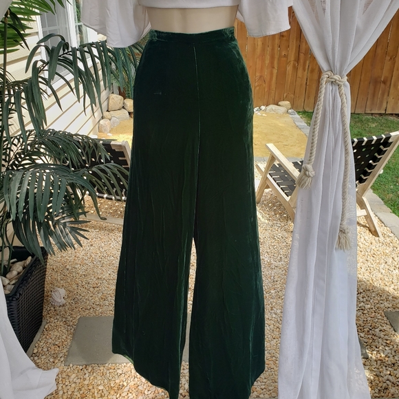 Zara Velvet Silk Green High Waist Trouser Pants S - Picture 8 of 15